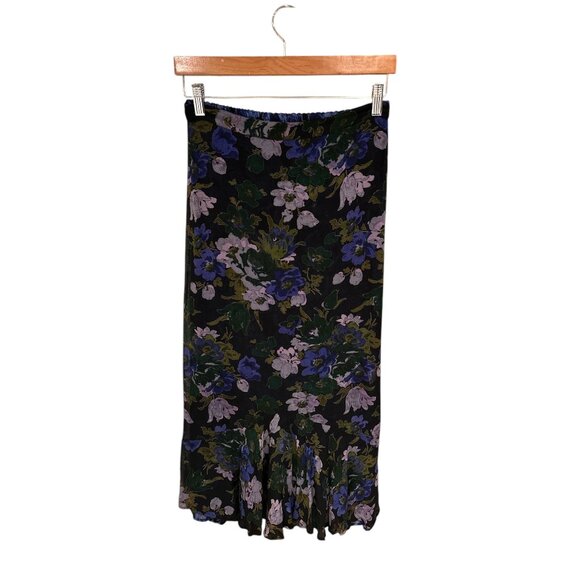 Sarah Arizona Floral Print Midi Skirt S Black/Blue 100% Rayon Elastic Waist Ruff - Picture 1 of 8